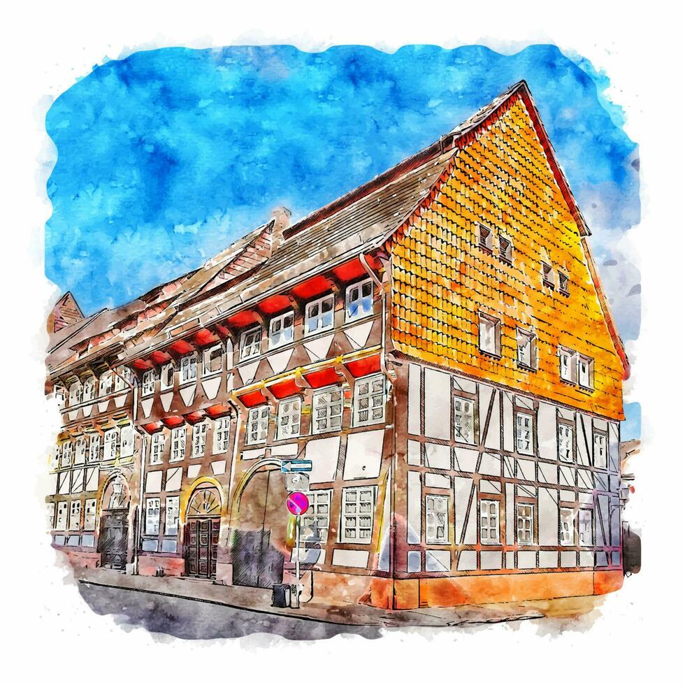 Einbeck Germany Watercolor sketch hand drawn illustration vector