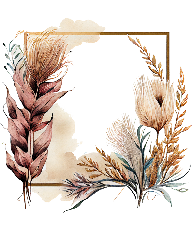 Pampas Grass Rectangle Frame Watercolor png