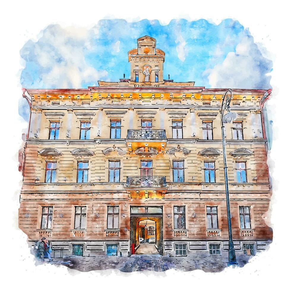 oradea Rumania acuarela bosquejo mano dibujado ilustración vector