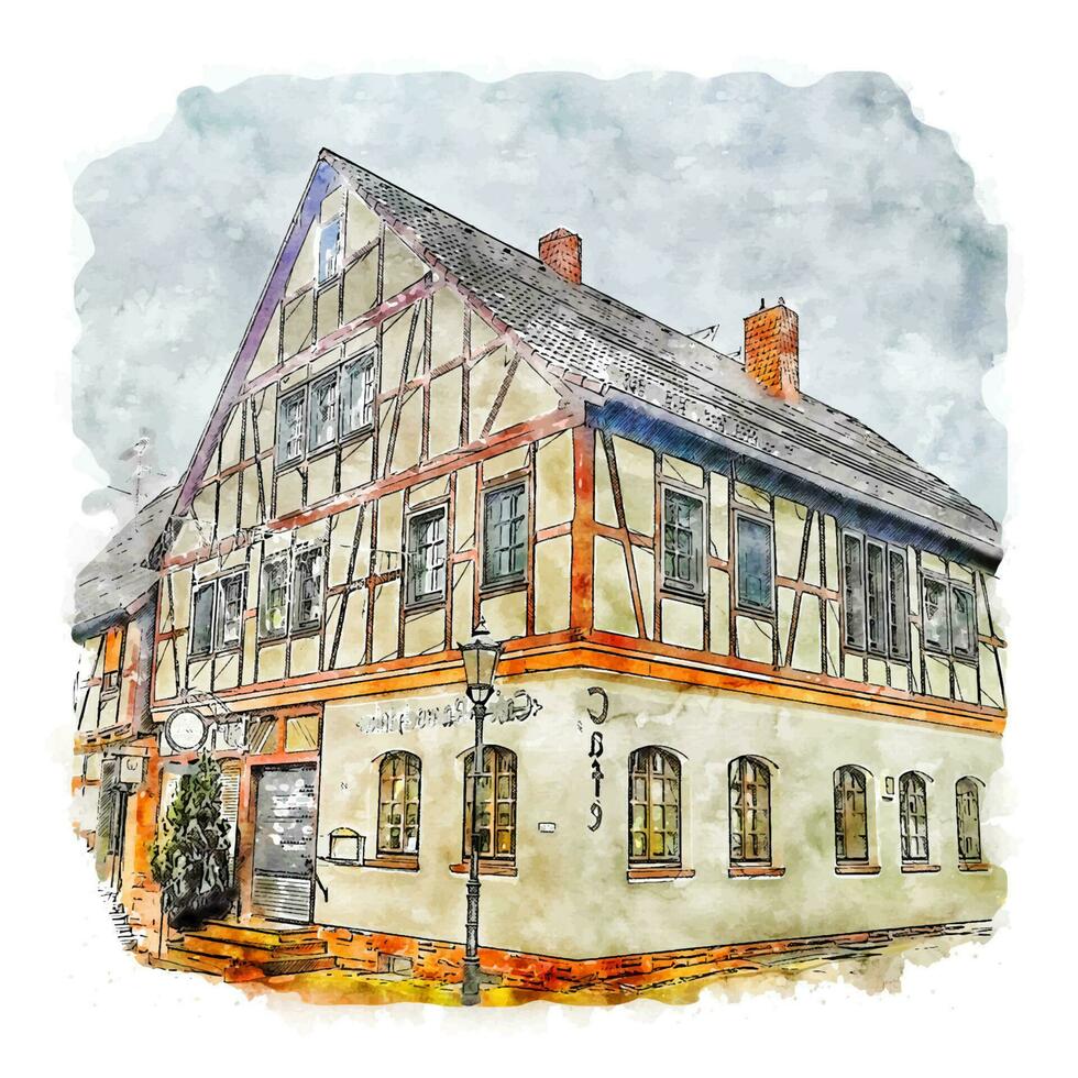 Architecture Germany Watercolor sketch hand drawn illustration vector