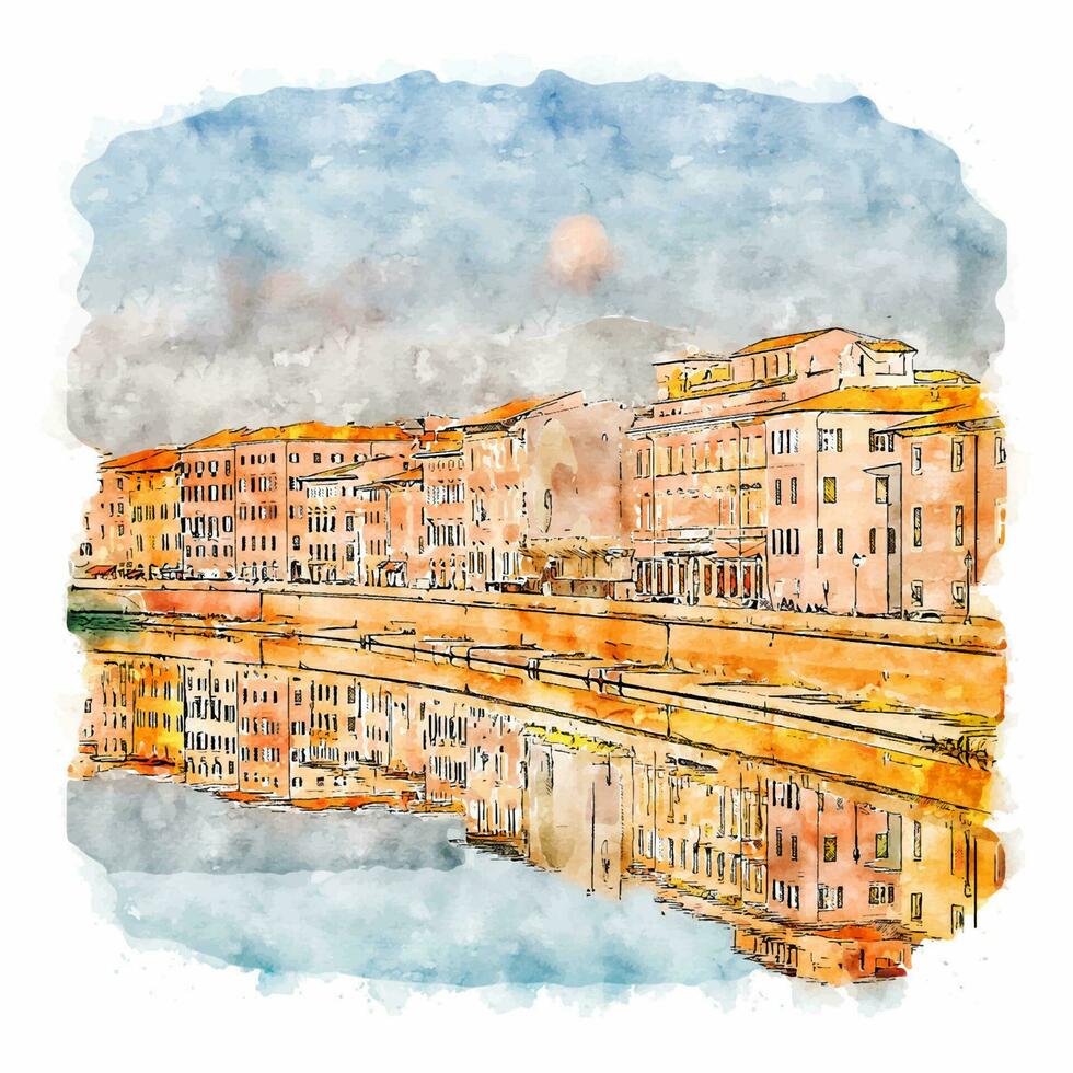 ciudad Pisa Italia acuarela bosquejo mano dibujado ilustración vector