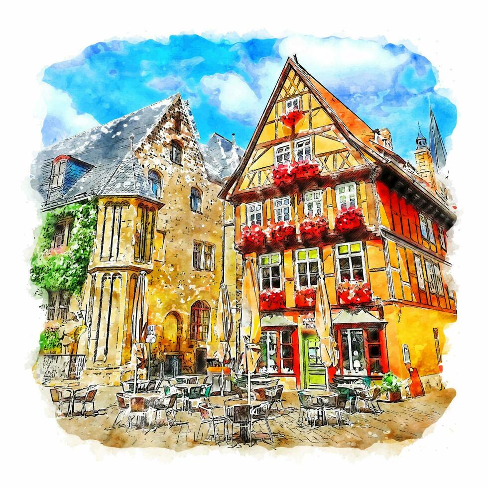 Quedlinburg Germany Watercolor sketch hand drawn illustration vector