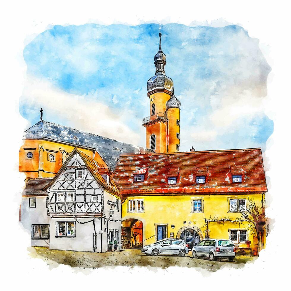 Eibelstadt Germany Watercolor sketch hand drawn illustration vector