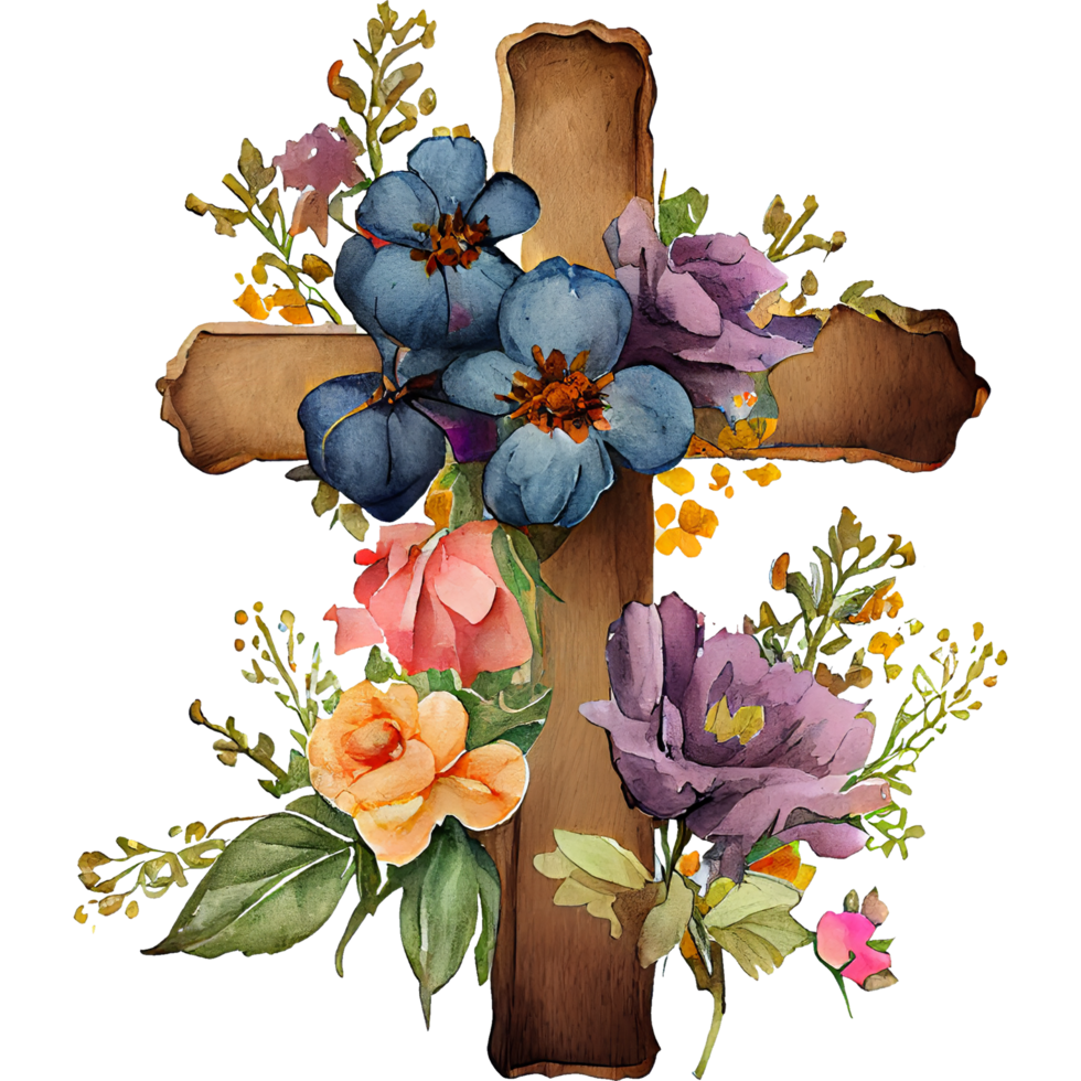 kruis bloemen waterverf clip art ai generatief png