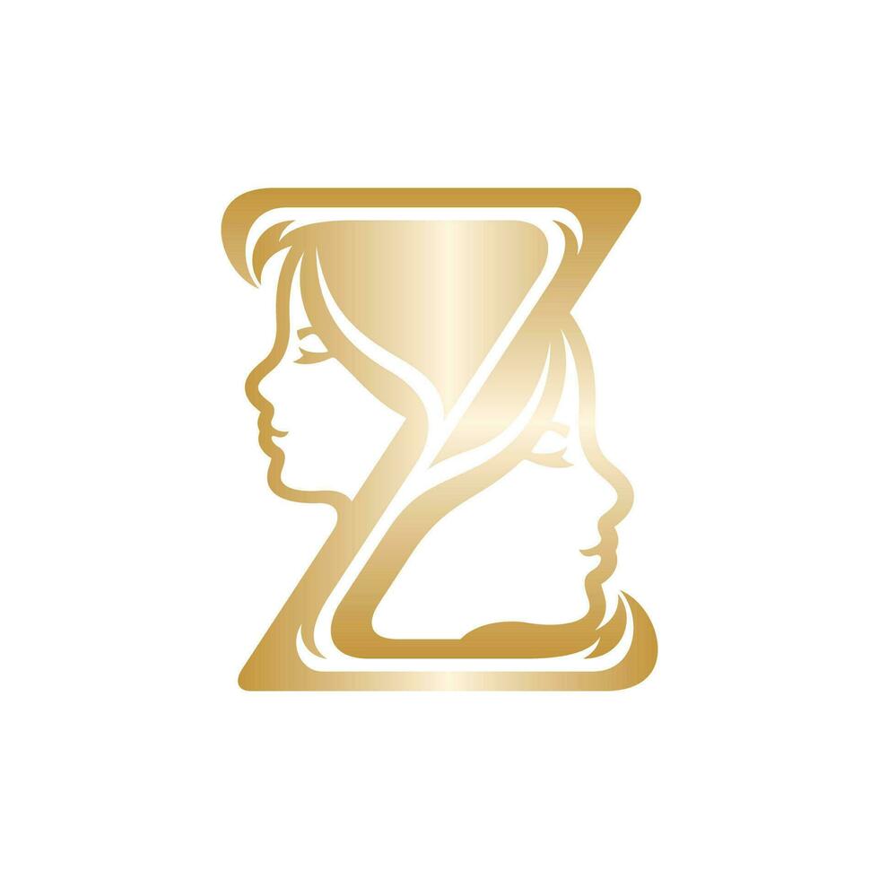 Letter z two woman beauty face modern logo vector