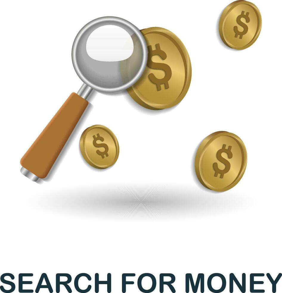 Search For Money icon. 3d illustration from finance management collection. Creative Search For Money 3d icon for web design, templates, infographics and more vector