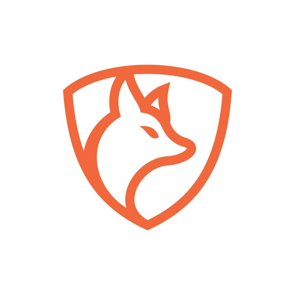 Fox animal with shield line simple logo vector