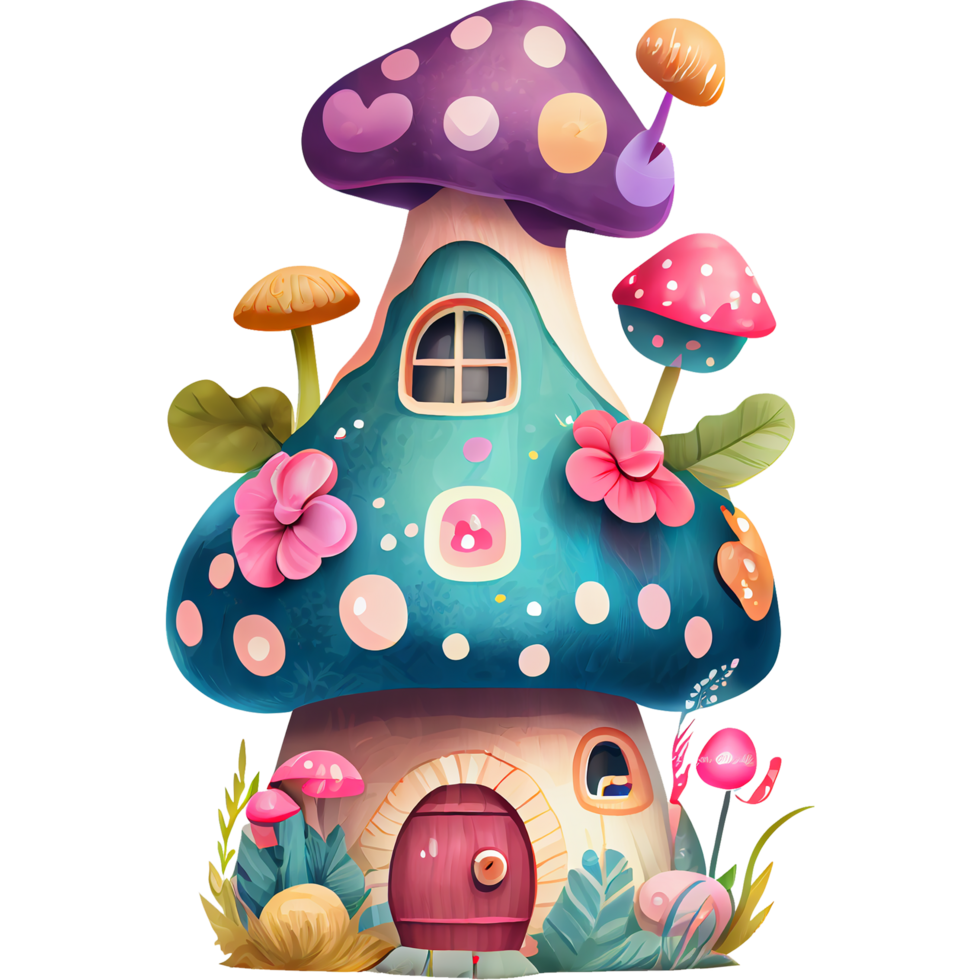 Cute Mushroom Houses Watercolor png