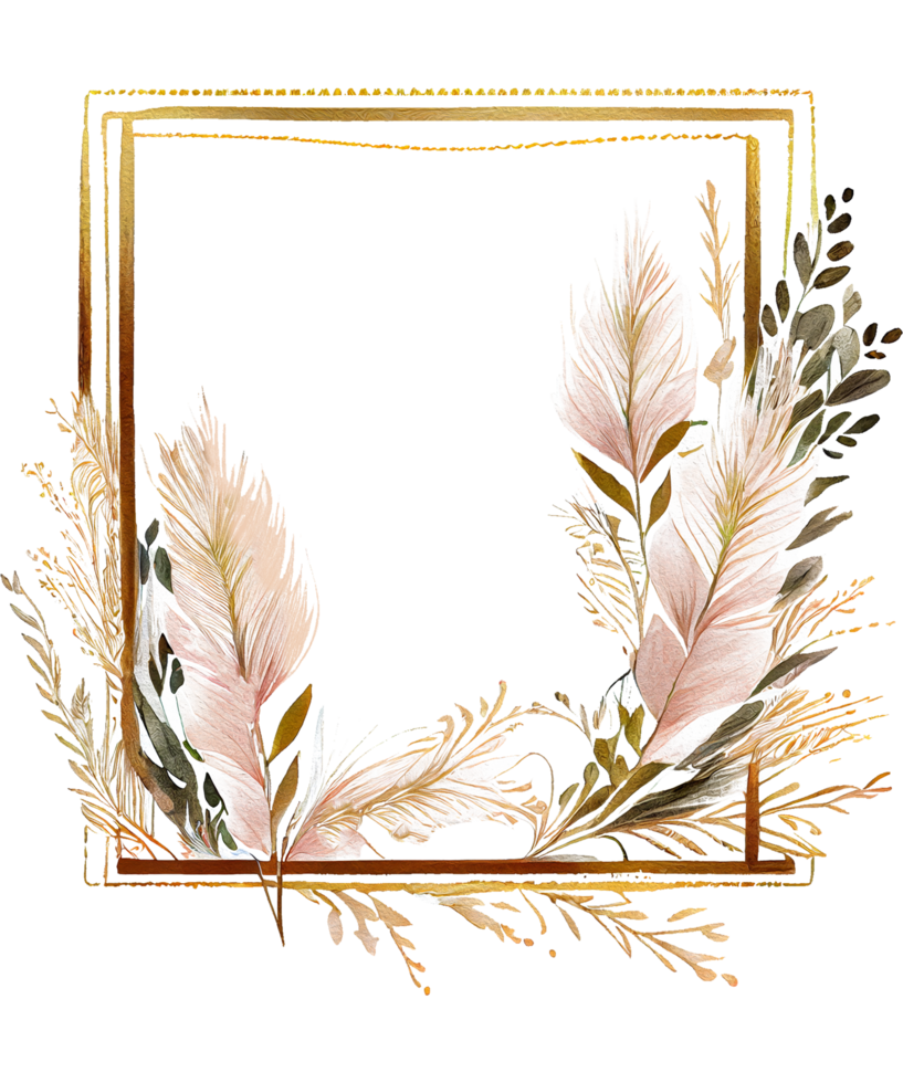 Pampas Grass Rectangle Frame Watercolor png