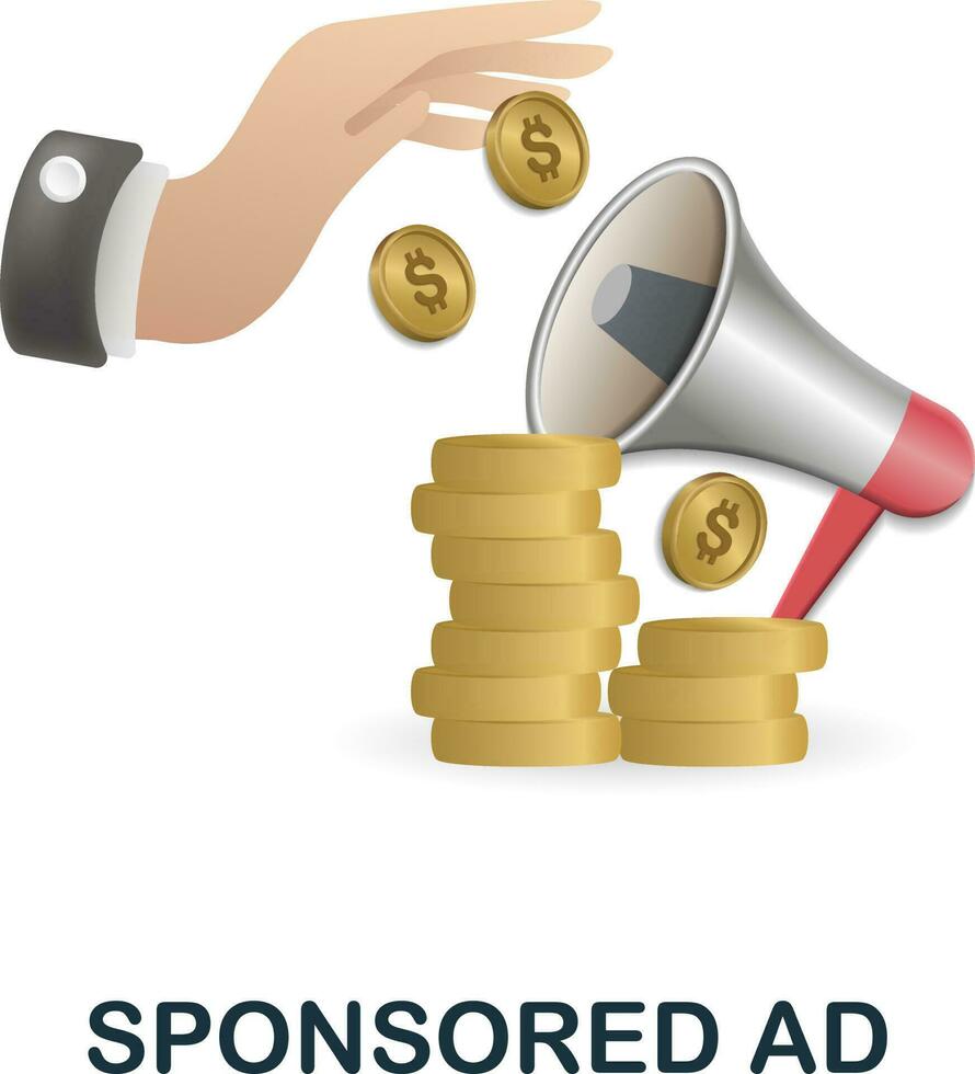 Sponsored Ad icon. 3d illustration from digital marketing collection. Creative Sponsored Ad 3d icon for web design, templates, infographics and more vector