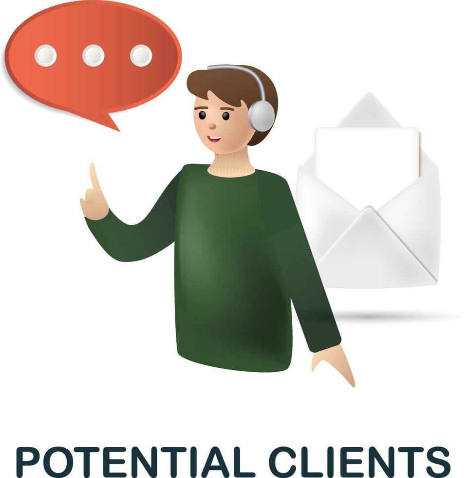 Potential Clients icon. 3d illustration from data science collection. Creative Potential Clients 3d icon for web design, templates, infographics and more vector