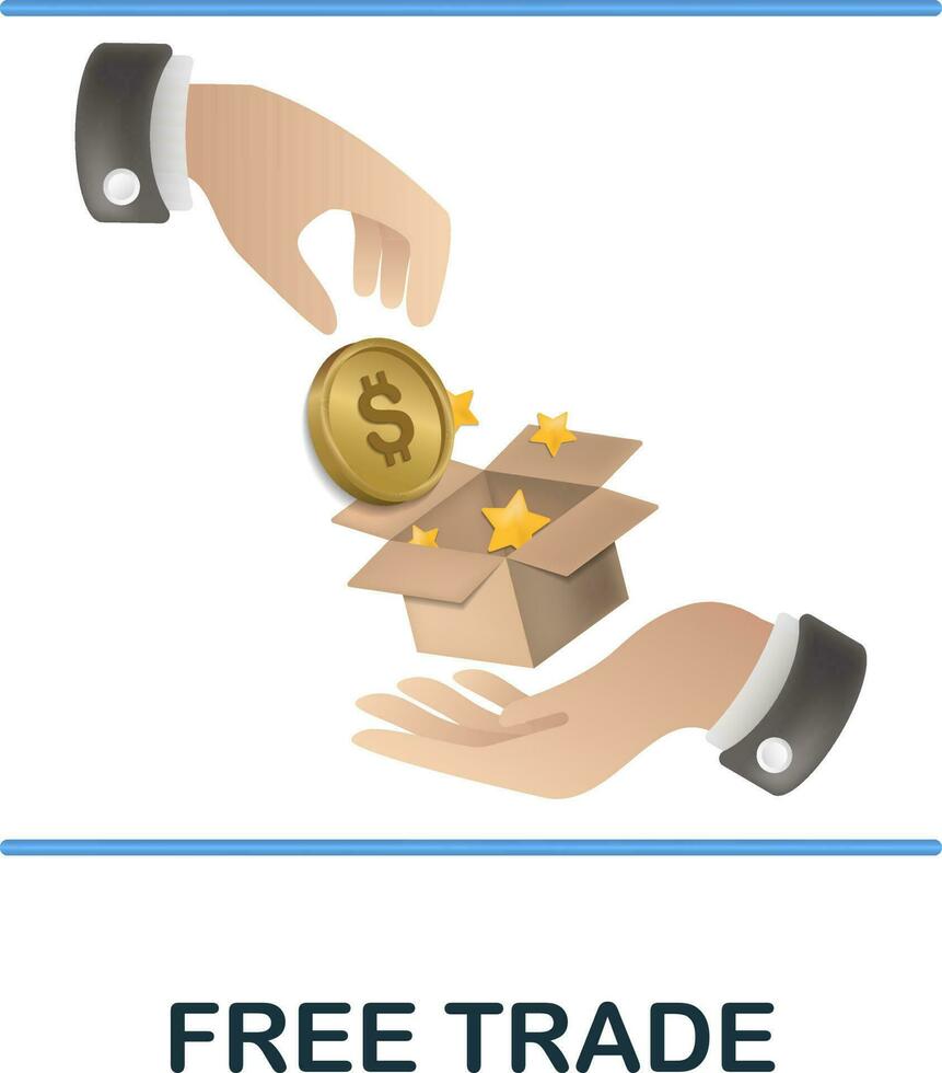 Free Trade icon. 3d illustration from economic collection. Creative Free Trade 3d icon for web design, templates, infographics and more vector