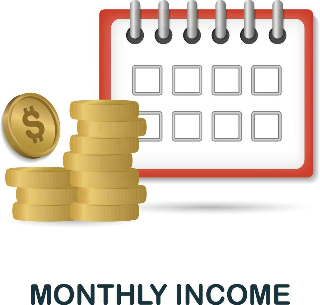 Monthly Income icon. 3d illustration from economic collection. Creative Monthly Income 3d icon for web design, templates, infographics and more vector