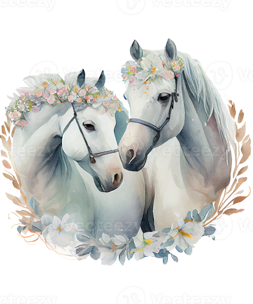 Pareja blanco caballo acuarela ai generativo png