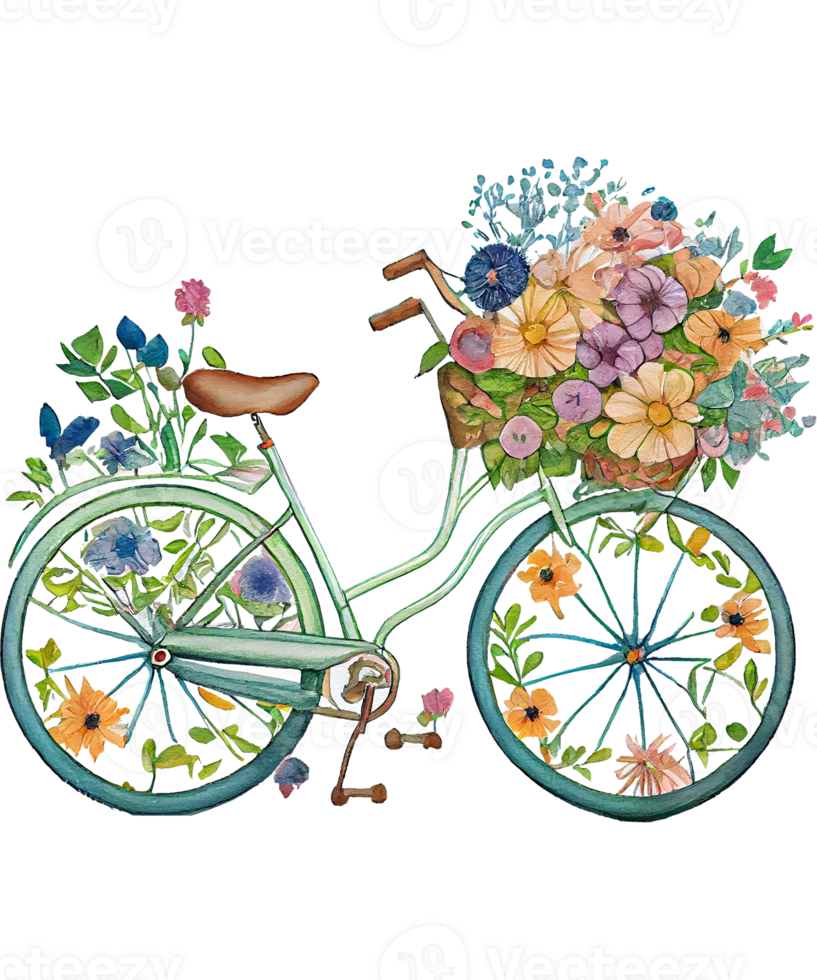 Blume Fahrrad Aquarell Clip Art ai generativ png