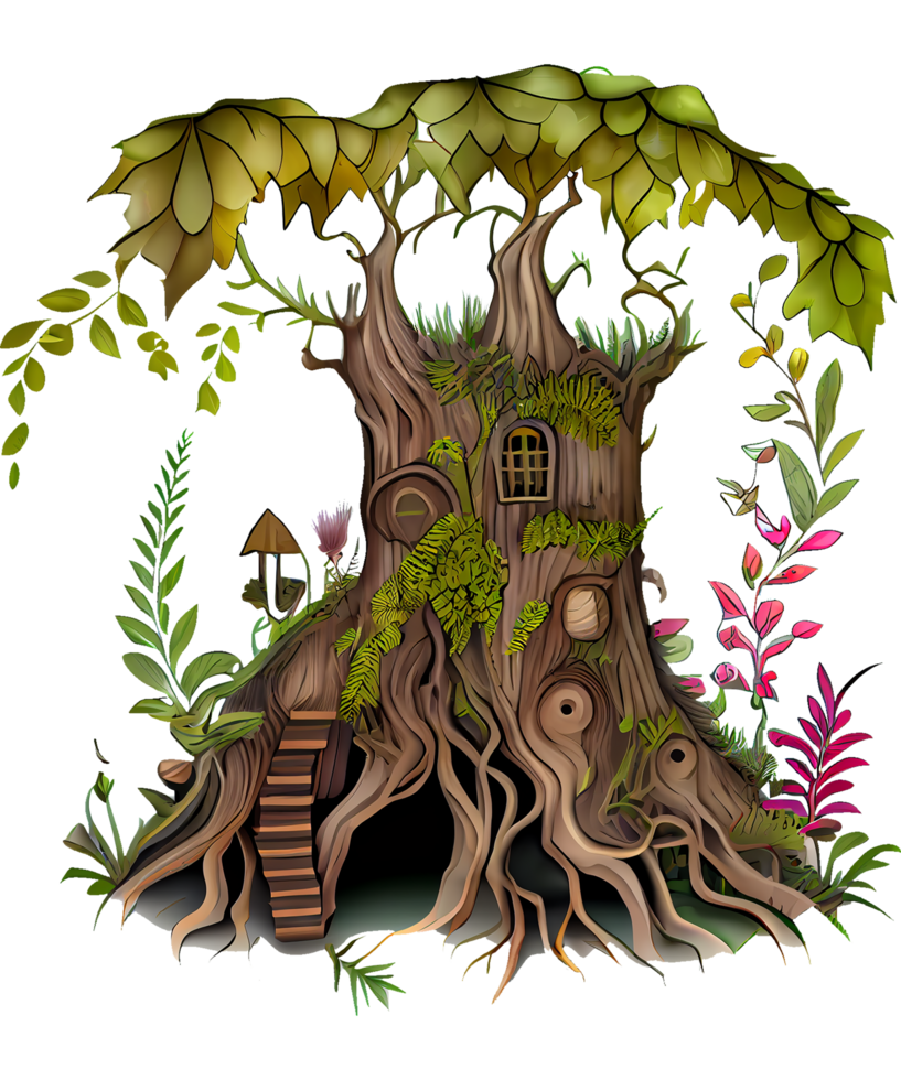 Root Tree House Watercolor Clipart png