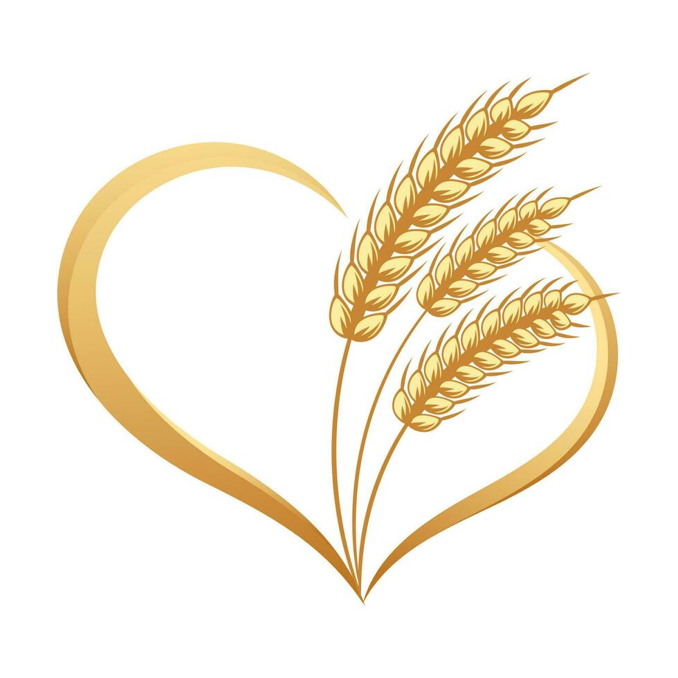 Abstract icon of ears of wheat with a heart. Logo, icon, decor element, vector