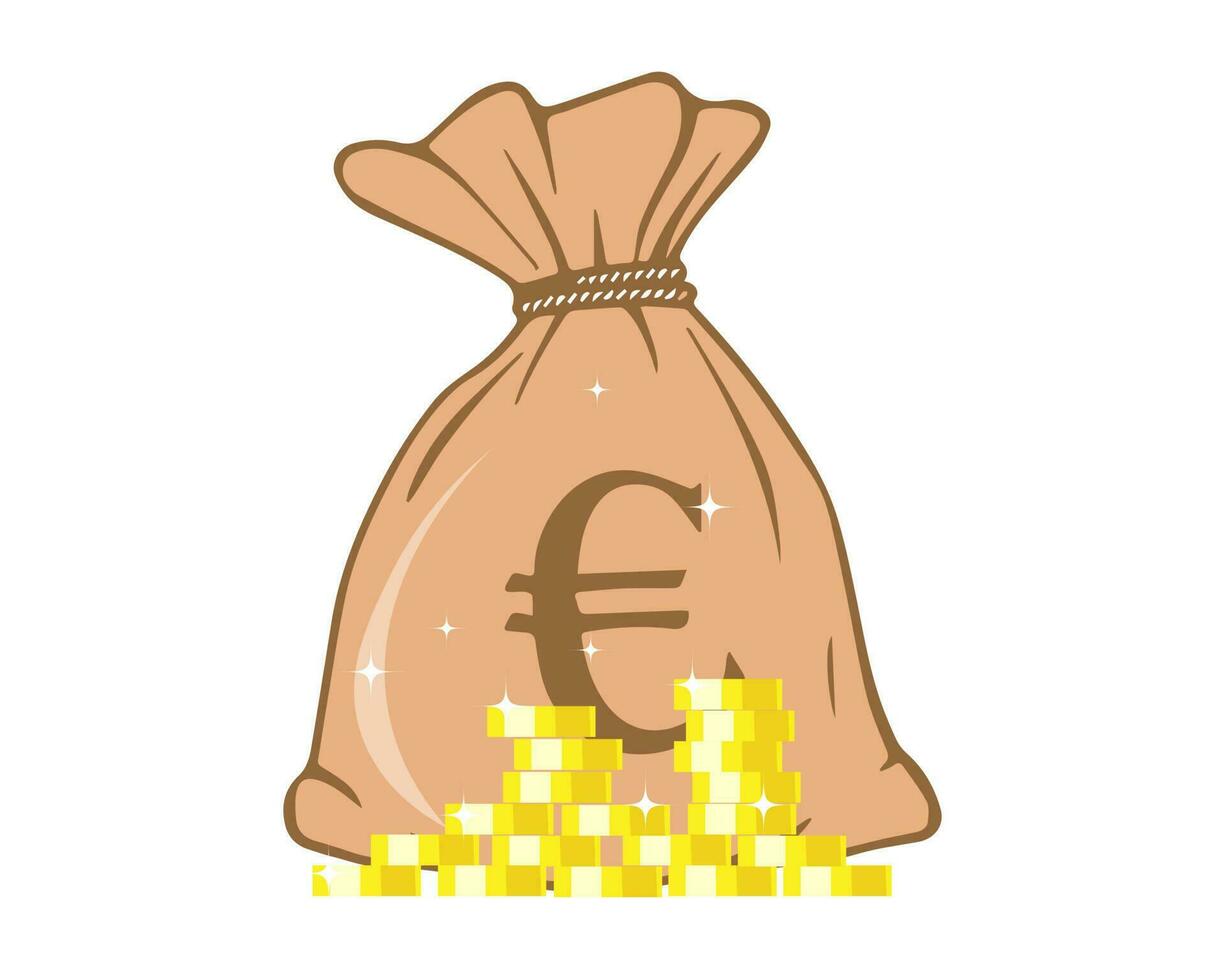 dorado monedas en un bolsa. negocio icono, ilustración, icono, vector