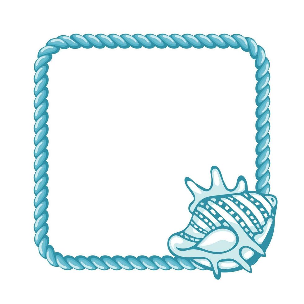 azul marinero cuerda con mano dibujado conchas marinas aislado en blanco antecedentes. marina fondo, marco vector