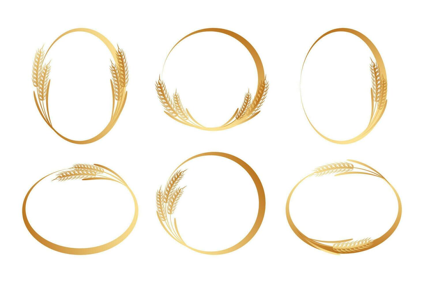 Set of round abstract golden icons of ears of wheat. Logo, icon, template, decor element, vector