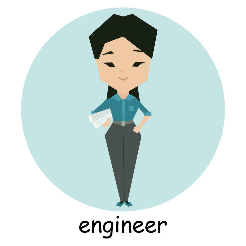 Woman engineer, character, avatar, portrait. Profession illustration in flat cartoon style, vector