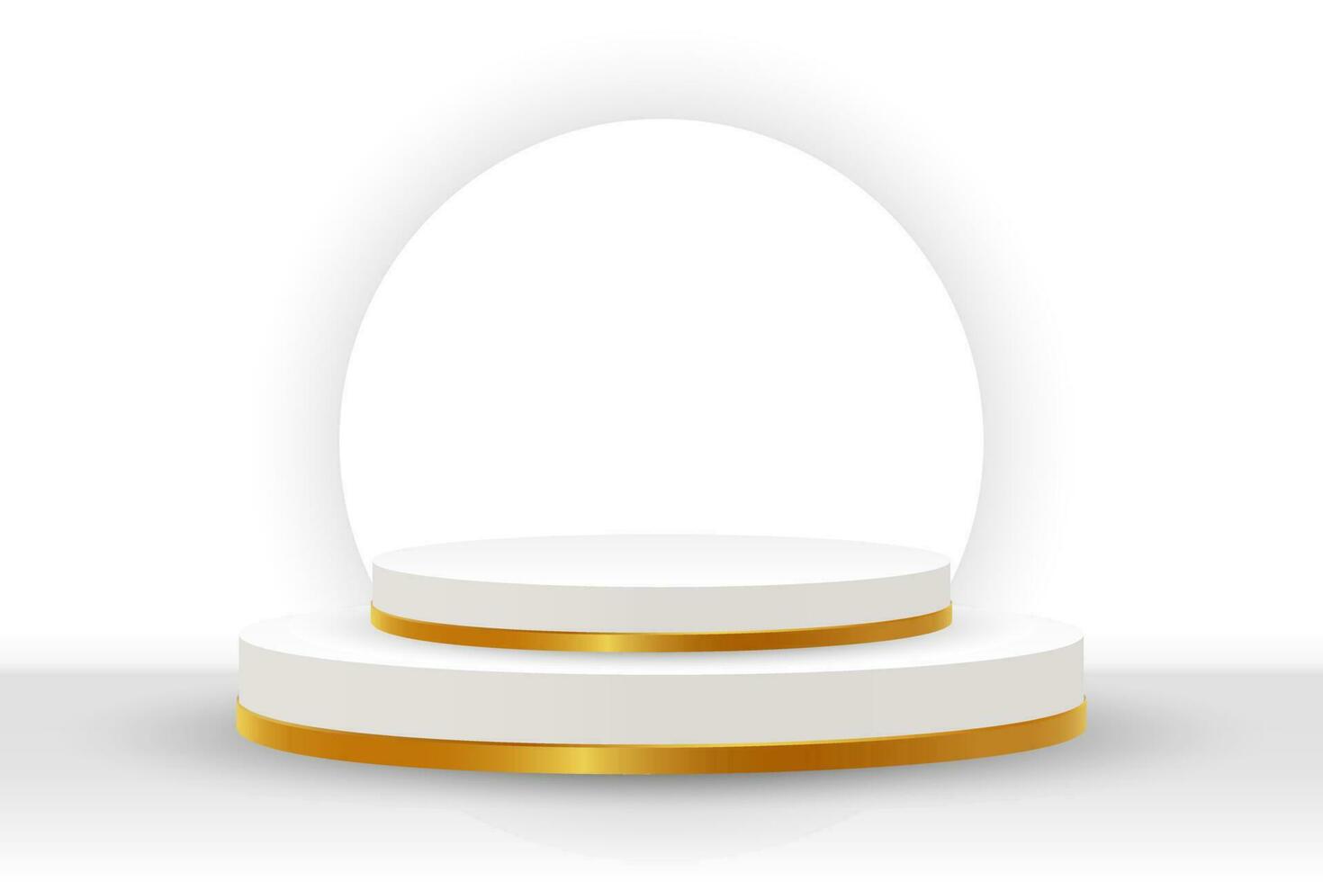 blanco podio con oro podar y oro anillos para producto presentación en un blanco antecedentes. 3d ilustración, vector