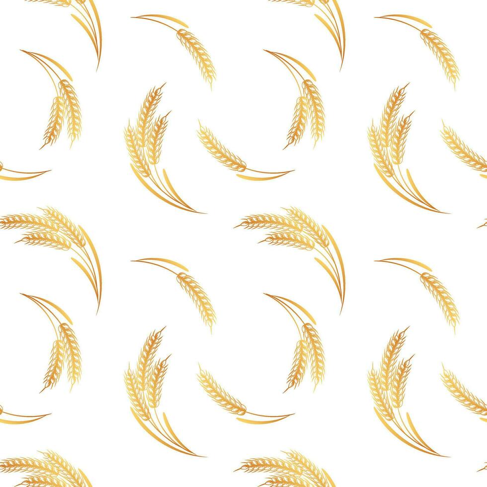 Seamless pattern, spikelets of wheat on a white background. Background, print, textile, vector