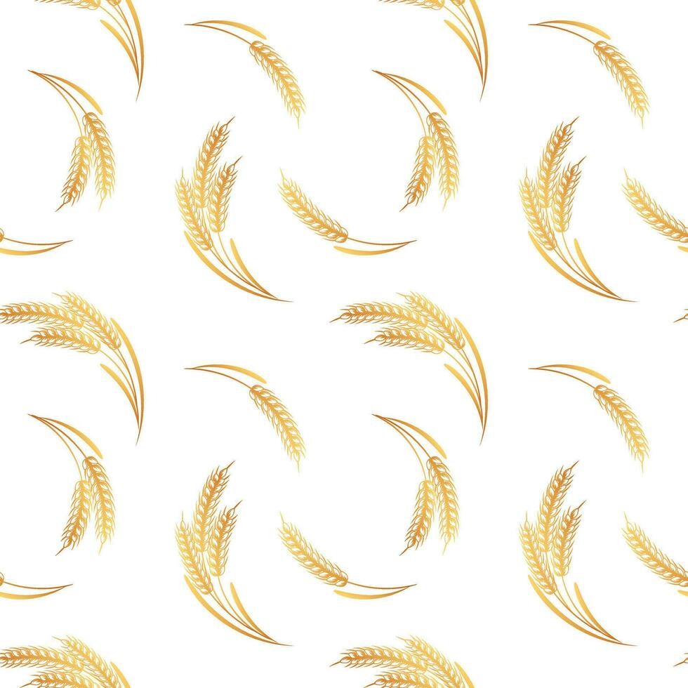 Seamless pattern, spikelets of wheat on a white background. Background, print, textile, vector