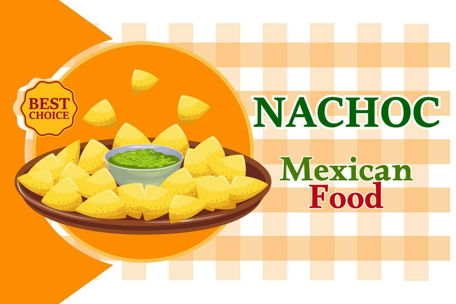 Mexican food banner, Nachos with Guacamole. Latin American cuisine. Poster, vector