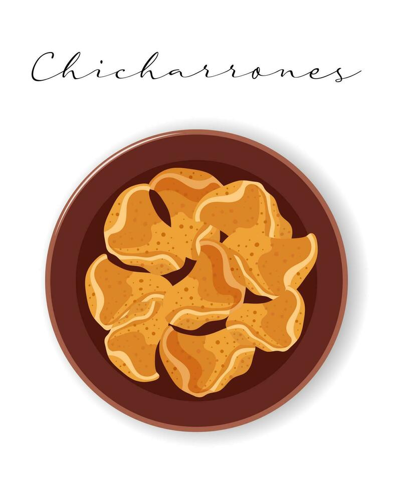 Grilled pork skin, Chicharrones, Latin American cuisine. National cuisine. Food illustration, vector