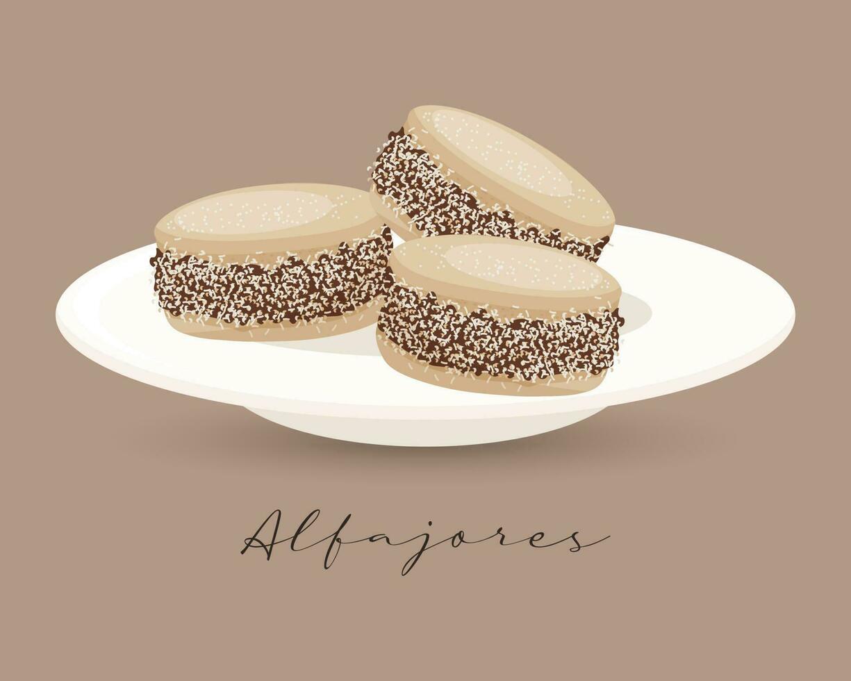 Alfajores cookies, dessert, Latin American cuisine, Argentinean national cuisine. Food illustration, vector