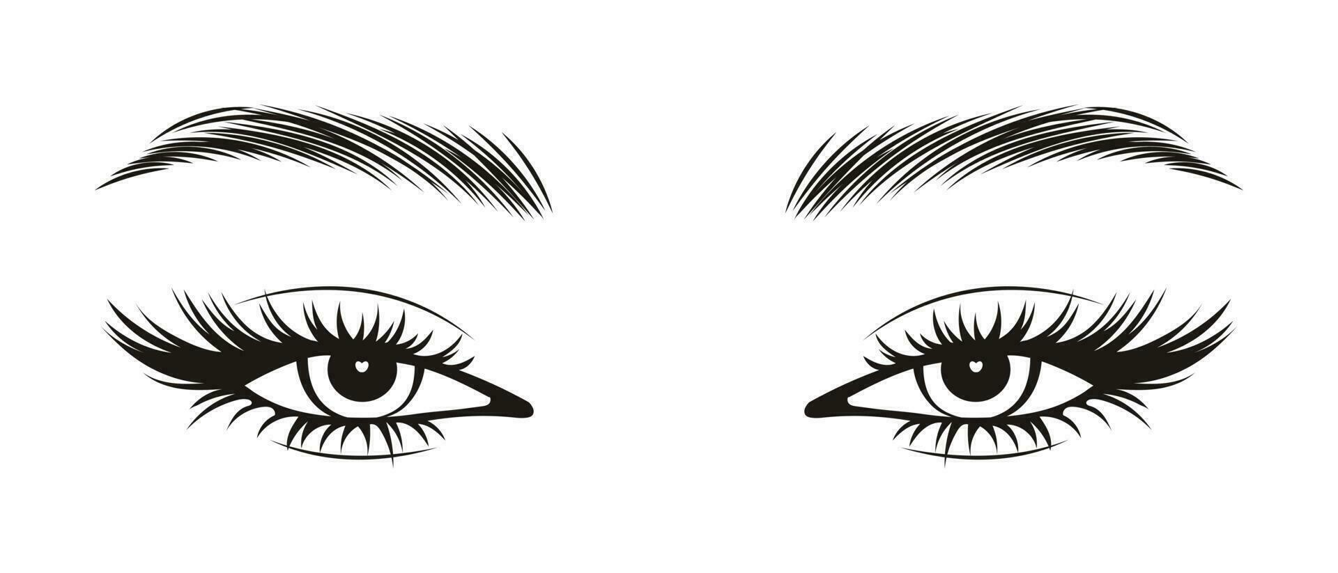 Black and white illustration of female eyes with long eyelashes and eyebrows. Beauty logo, eyelash salon logo vector