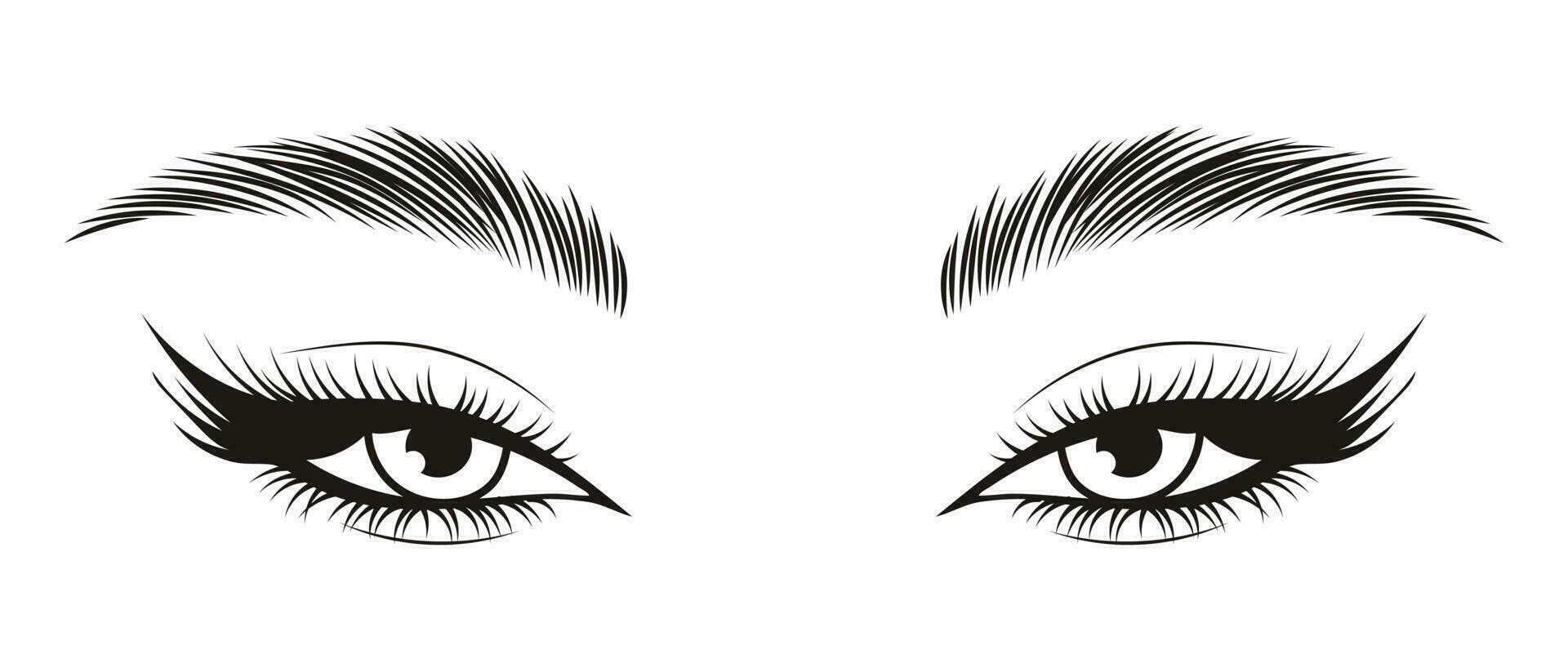 negro y blanco ilustración de hembra ojos con largo pestañas y Cejas. belleza logo, pestaña salón logo vector