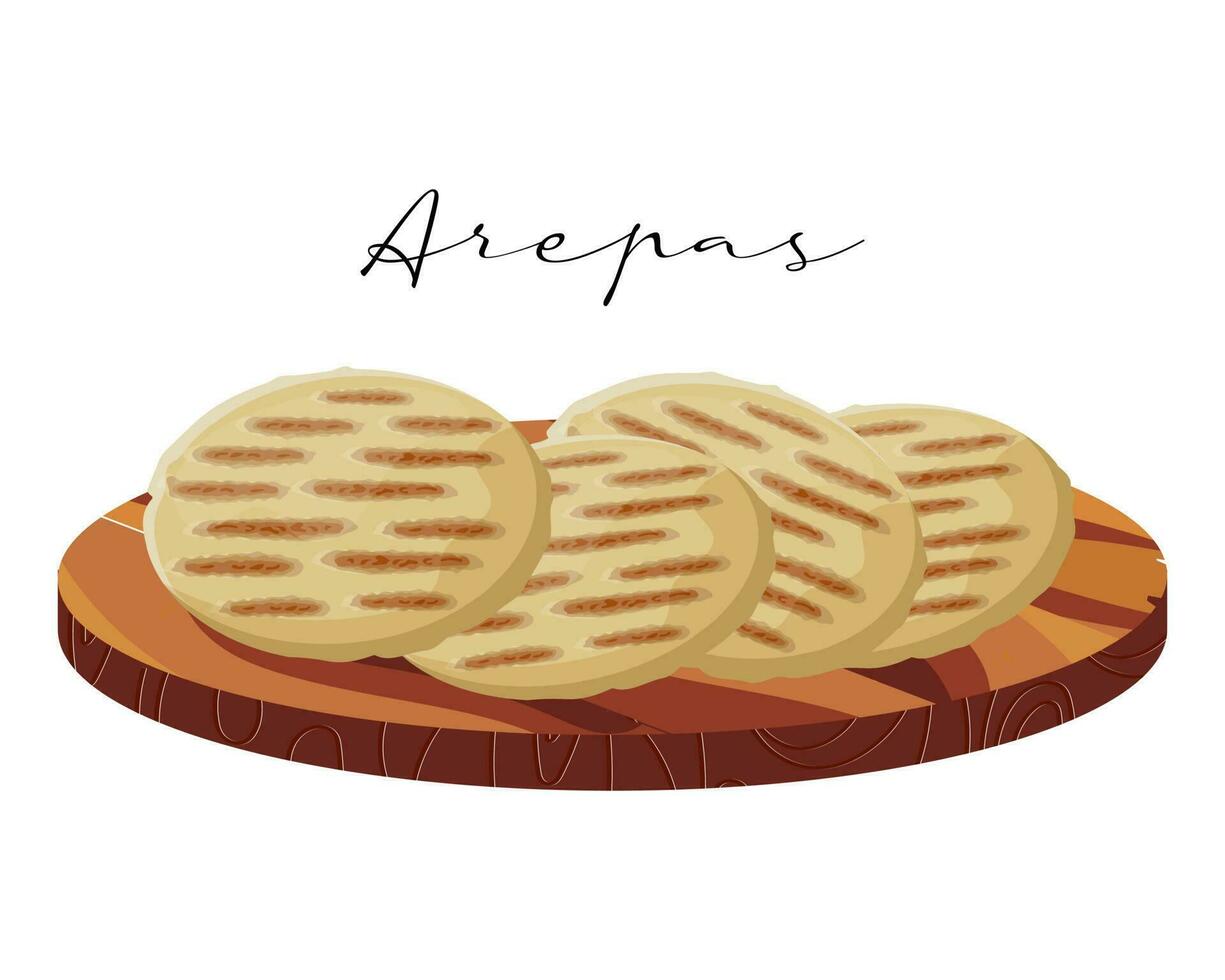 Corn tortillas, Arepas, Latin American cuisine. National cuisine of Colombia. Food illustration, vector