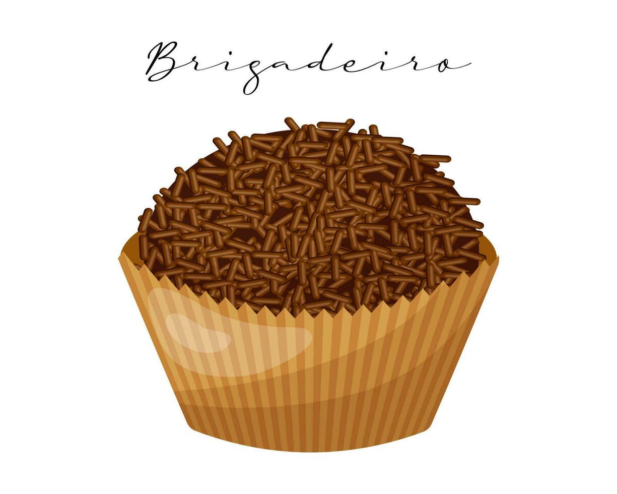 postre de chocolate brigadeiro con cacao, dulce latinoamericano. cocina nacional de brasil. ilustración de alimentos, vector