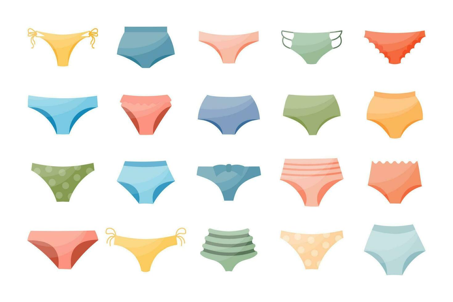 conjunto de diferente tipos de De las mujeres bragas, nadando bañador. vistoso iconos, vector