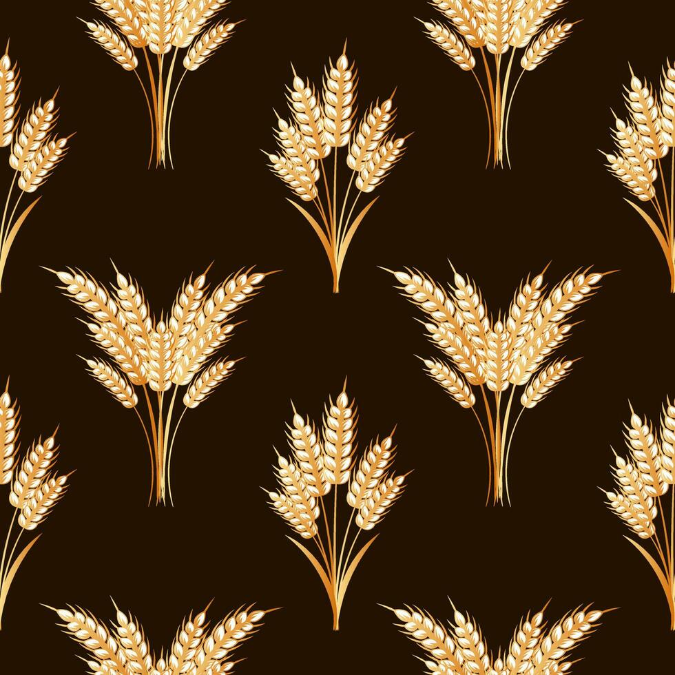Seamless pattern, spikelets of wheat on a dark background. Background, print, textile, vector