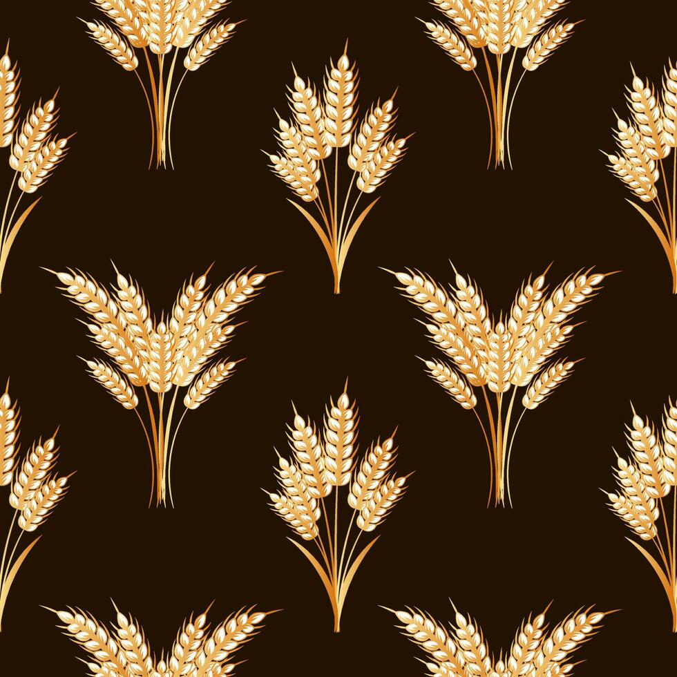 Seamless pattern, spikelets of wheat on a dark background. Background, print, textile, vector