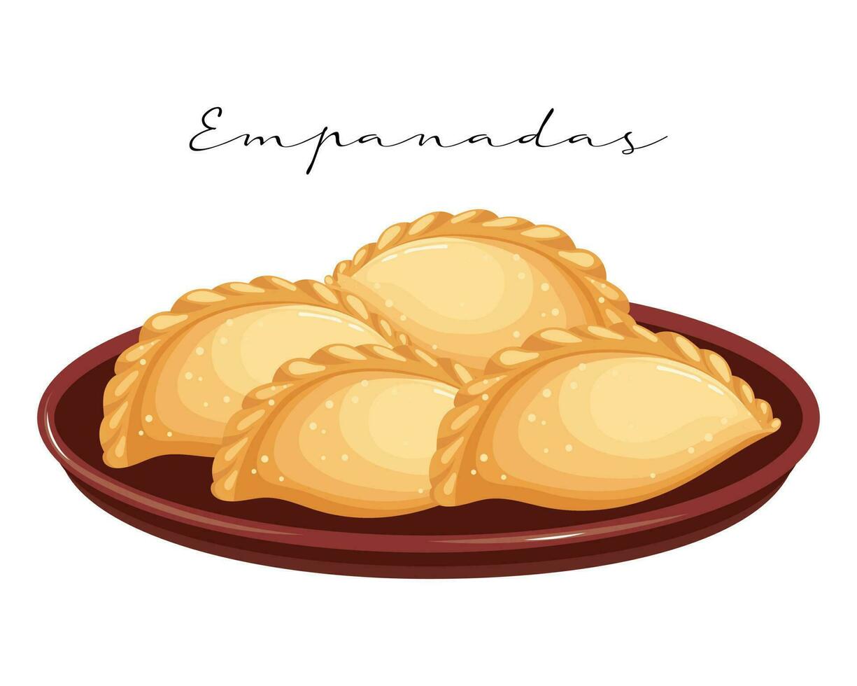 empanadas de carne frita, panqueques con carne en una sartén, cocina latinoamericana. cocina nacional de argentina. ilustración de alimentos, vector