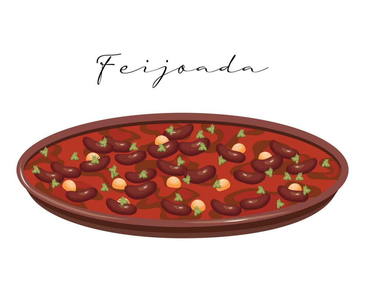 Beans with meat, Feijoada, Latin American cuisine, Brazilian national cuisine. Food illustration, vector
