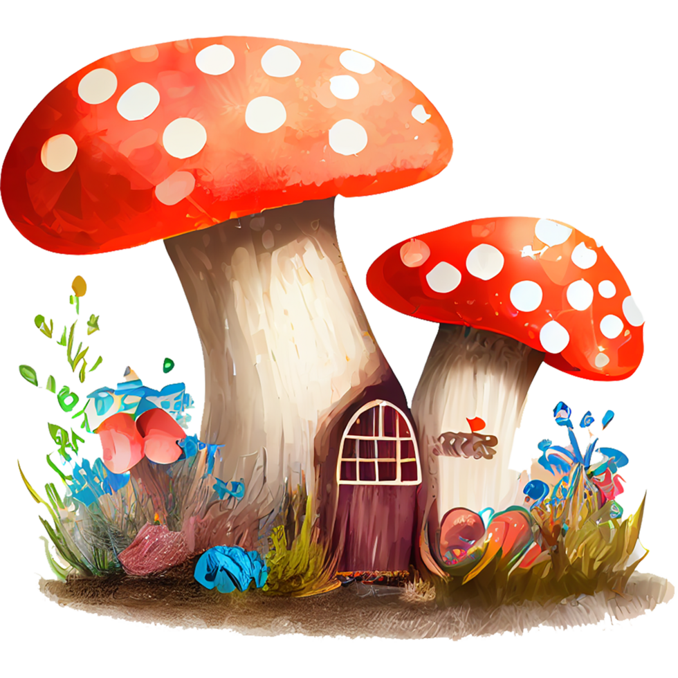 Pilz Häuser Aquarell Clip Art ai generativ png