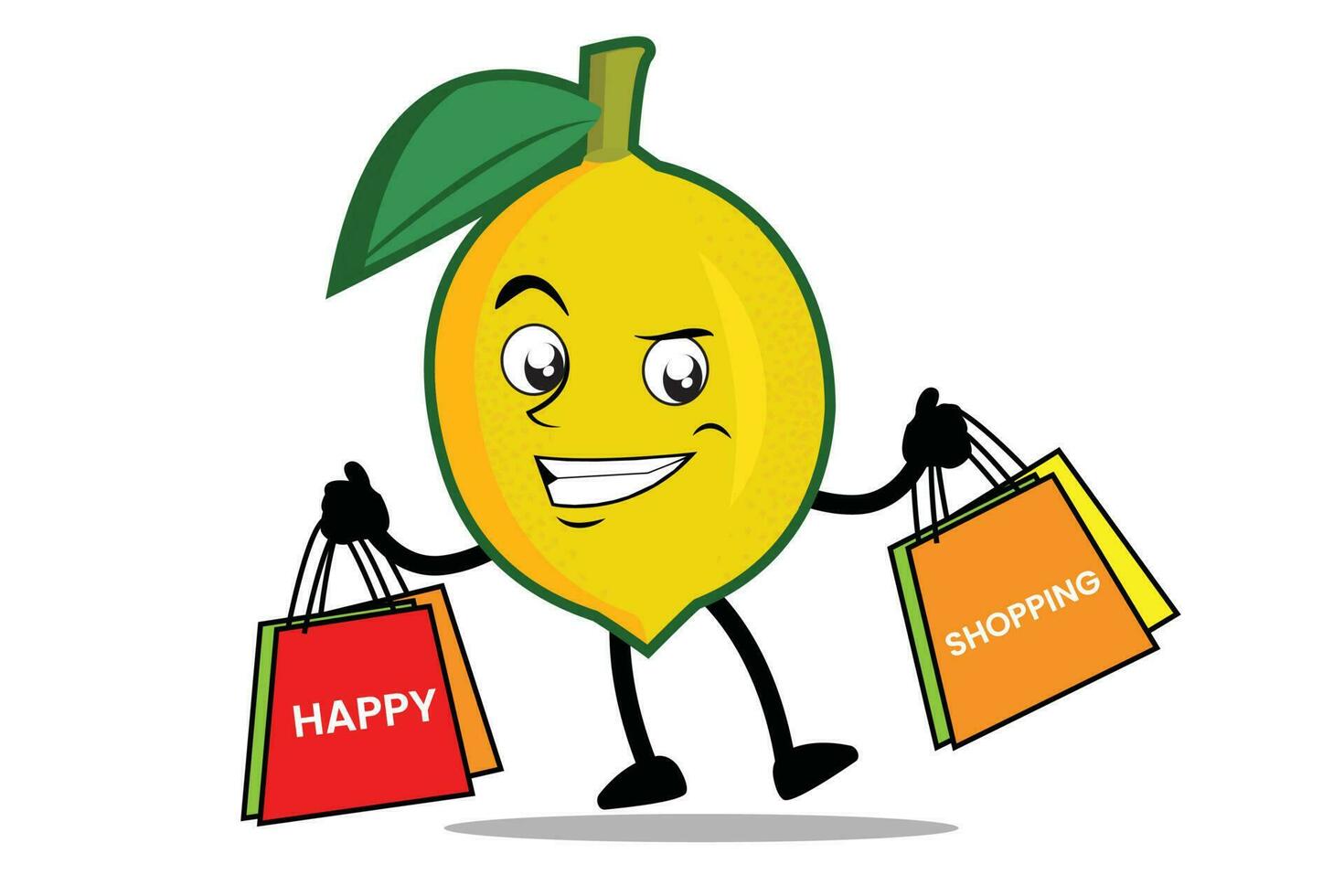 Cartoon mascot or character carry grocery bags and enjoy shopping vector