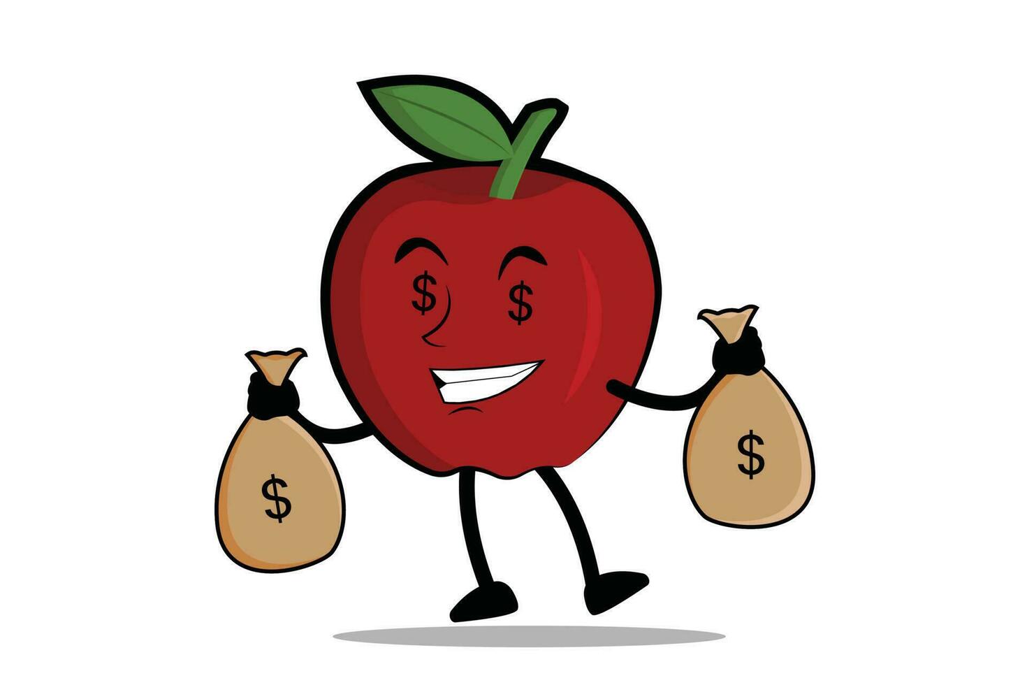 Apple Cartoon mascot or character carries a sack of money, a paycheck from his business vector