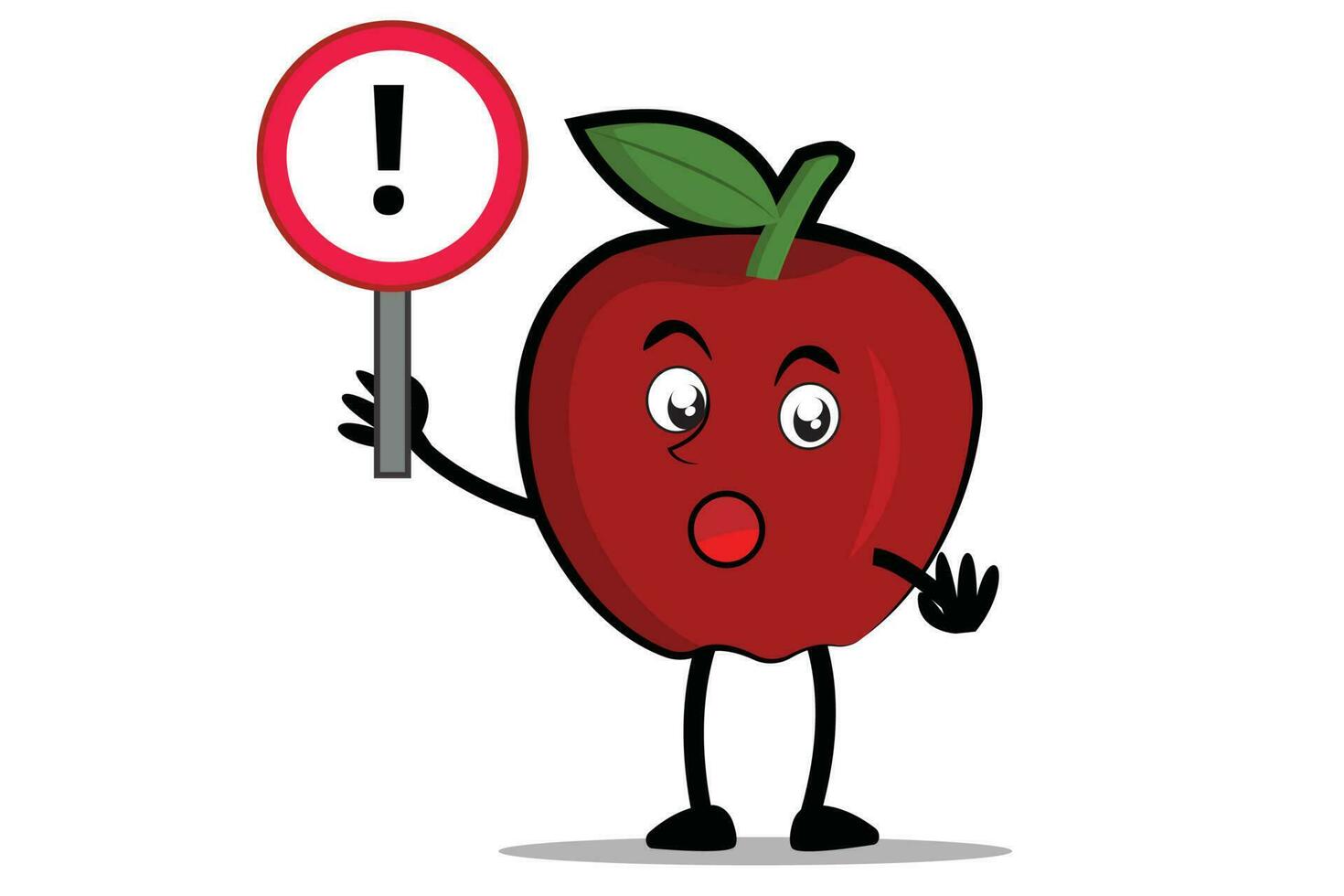 Apple Cartoon mascot or character holding a sign of attention vector