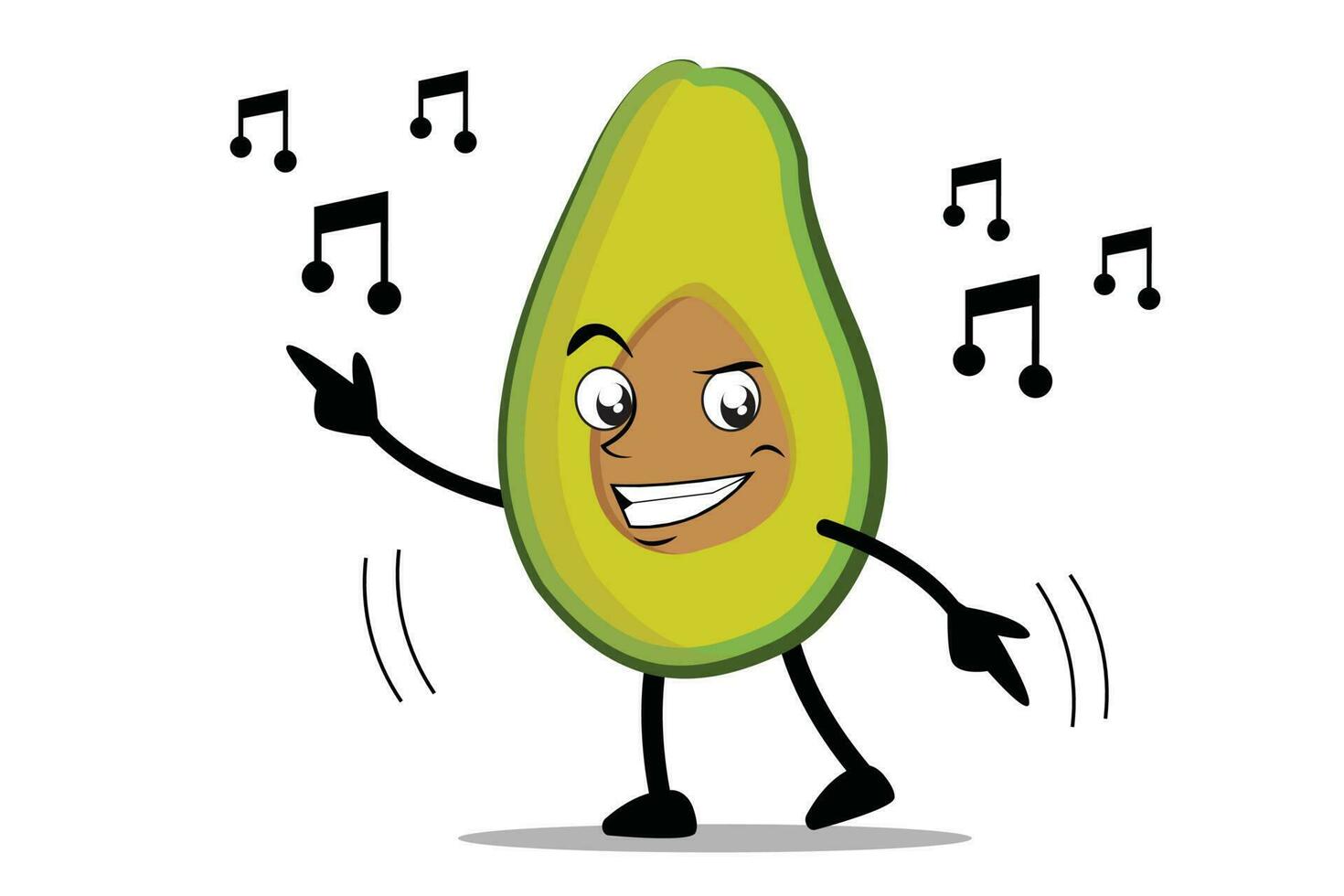 Avocado Cartoon mascot or character dances to his favorite music vector