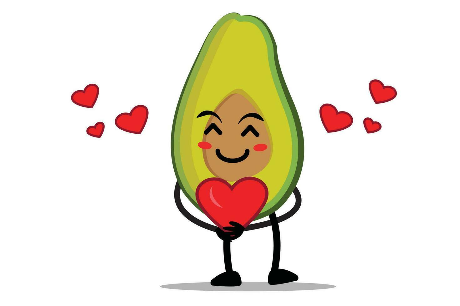 Avocado Cartoon mascot or character hugging a heart full of love vector
