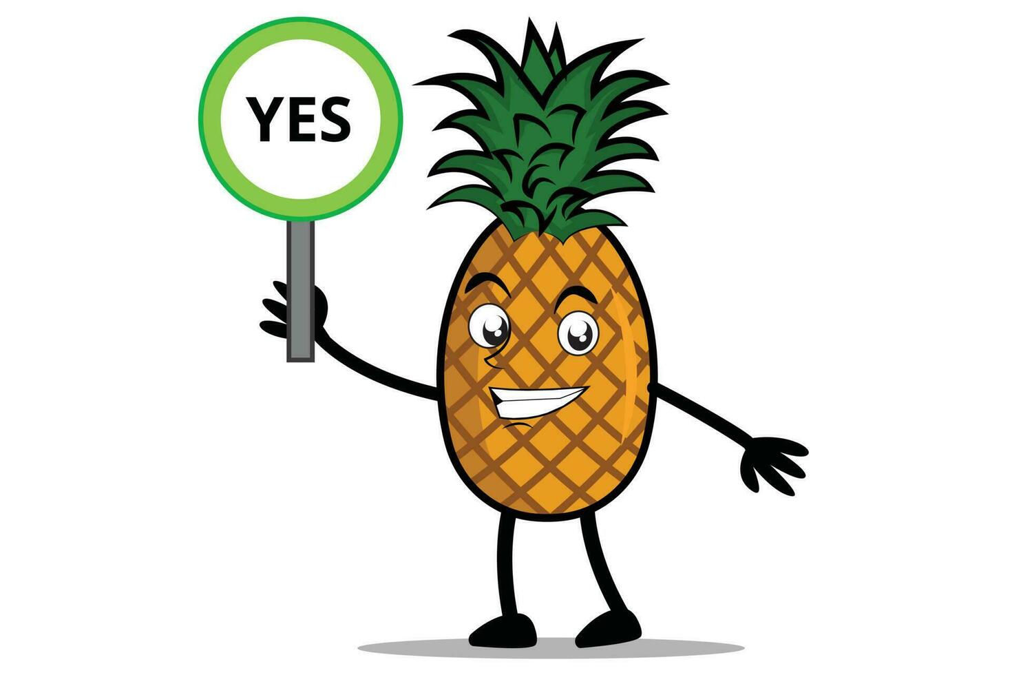 Pineapple Cartoon mascot or character holding sign says Yes  vector illustration