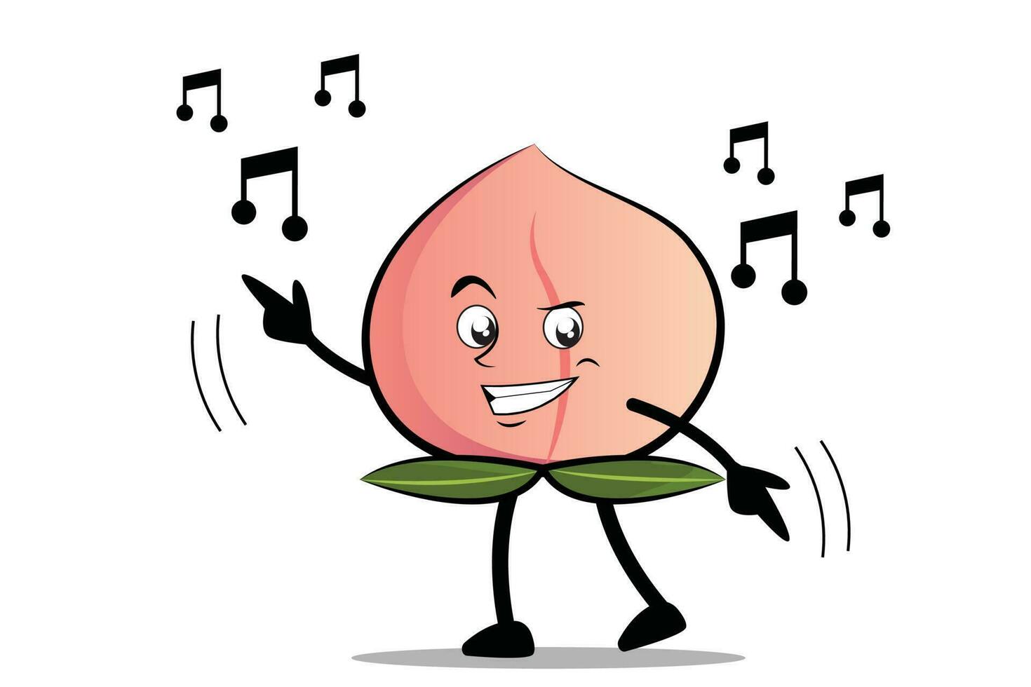 Peach Cartoon mascot or character dances to his favorite music vector