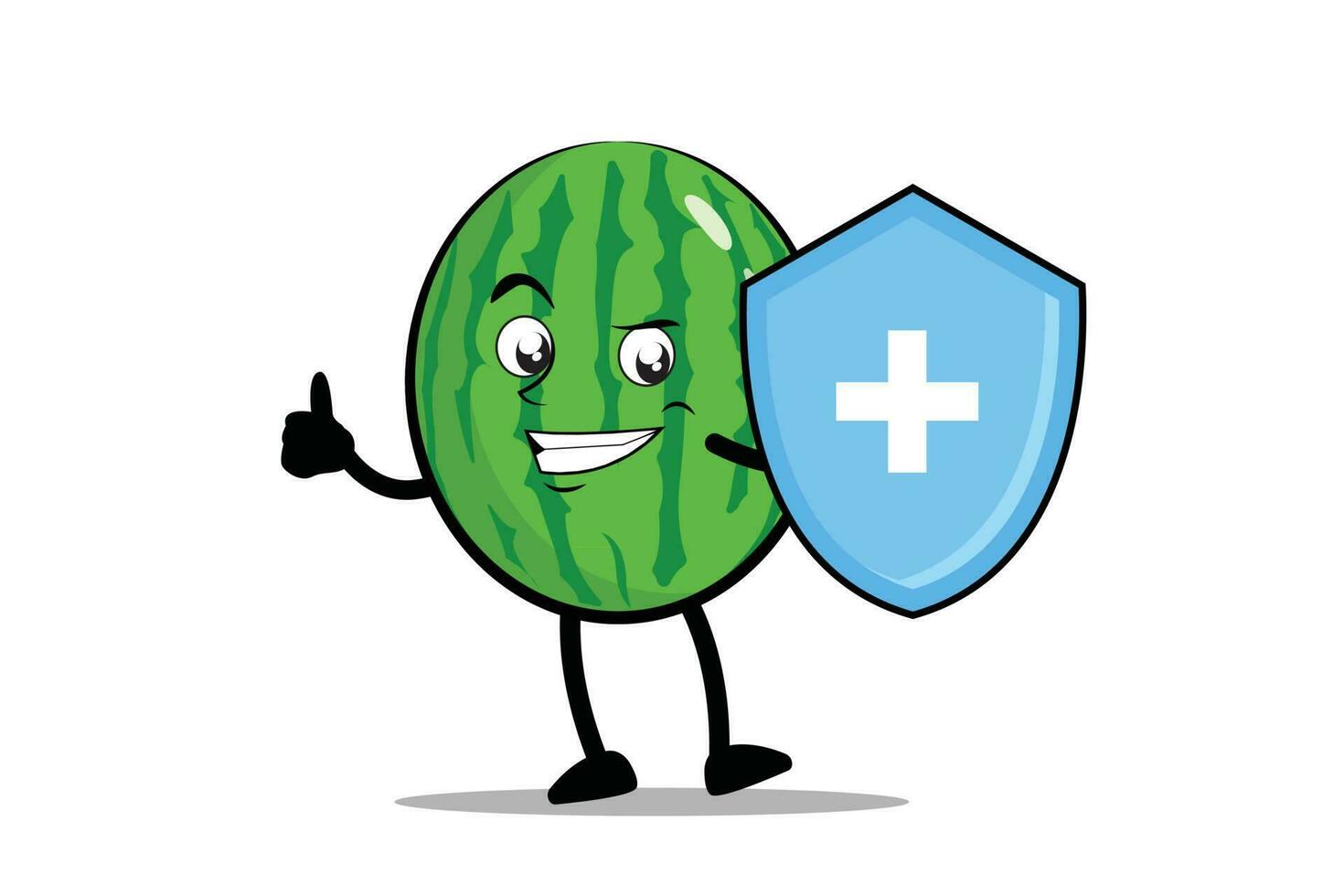 Watermelon Cartoon mascot or character as a health worker who holds a health protection shield vector