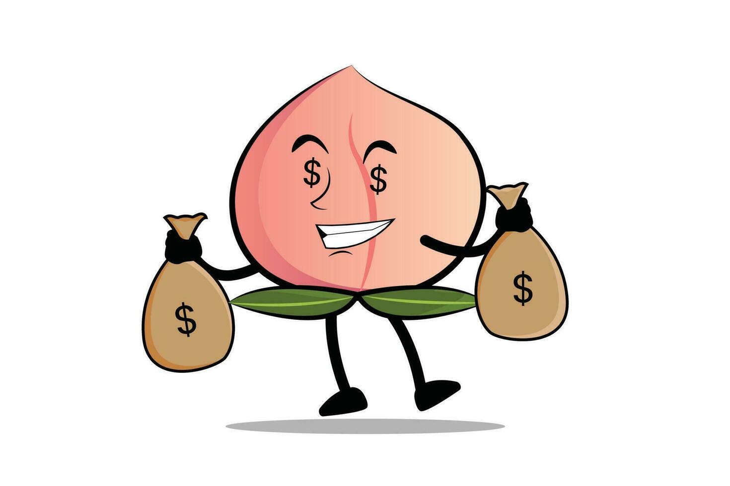 Peach Cartoon mascot or character carries a sack of money, a paycheck from his business vector